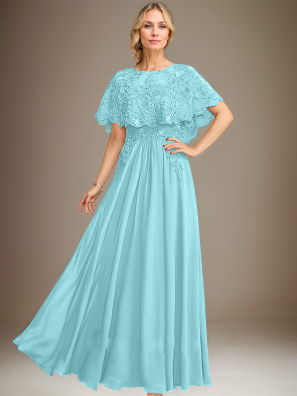 Vestido de novia de corte línea A, escote barco, largo hasta el suelo, de gasa de encaje con apliques de lentejuelas para la madre de la novia 