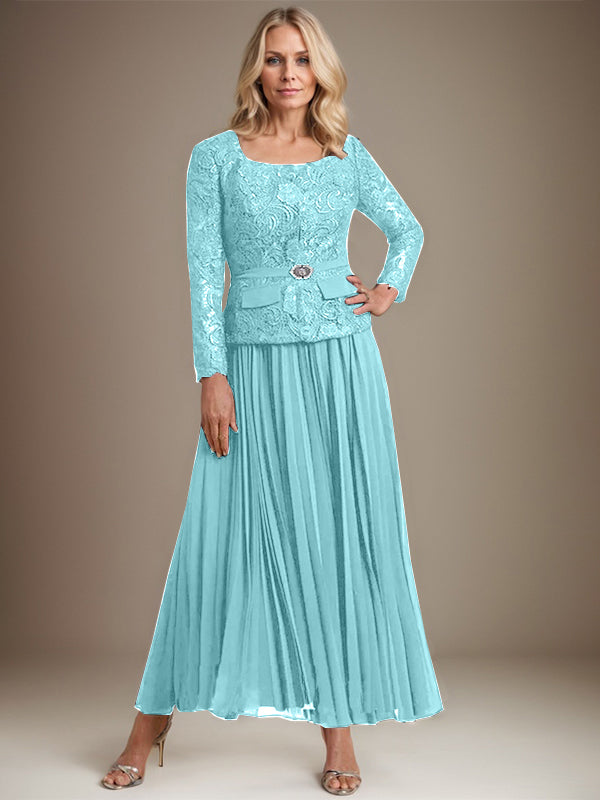 Vestido de gasa corte A, largo hasta el tobillo, para la madre de la novia, con pliegues. 
