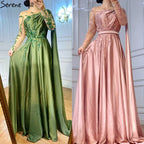 On Sale no return no refund Sale Arabic One Shoulder Olive Green Muslim Evening Dress with Cape Long Sleeves Women Wedding Party Gowns Elegant Plus Size LA70985