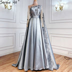 On Sale no return no refund Sale Arabic One Shoulder Olive Green Muslim Evening Dress with Cape Long Sleeves Women Wedding Party Gowns Elegant Plus Size LA70985