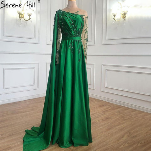 En oferta, sin devoluciones ni reembolsos. Vestido de noche musulmán árabe verde oliva de un solo hombro con capa y mangas largas para mujer, ideal para bodas y fiestas. Elegante tallas grandes. LA70985 