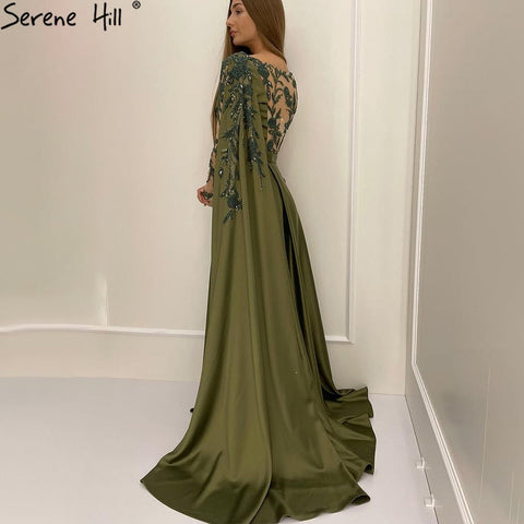 En oferta, sin devoluciones ni reembolsos. Vestido de noche musulmán árabe verde oliva de un solo hombro con capa y mangas largas para mujer, ideal para bodas y fiestas. Elegante tallas grandes. LA70985 