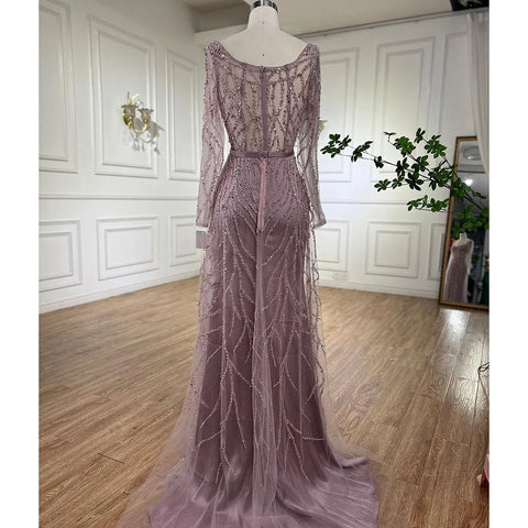 Robe de soirée longue de luxe rose style arabe, fendue, avec perles, pour femme, tenue de mariage, modèle Dubaï, 2025, LA71917