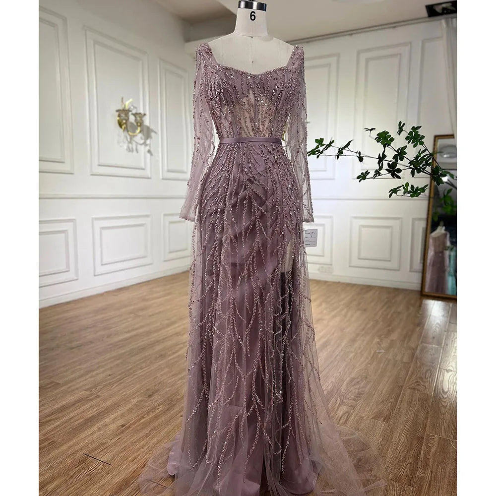 Vestidos de noche largos de lujo de Dubái, color rosa árabe, con abertura alta y cuentas, para mujer, ideales para bodas y fiestas (2025) LA71917