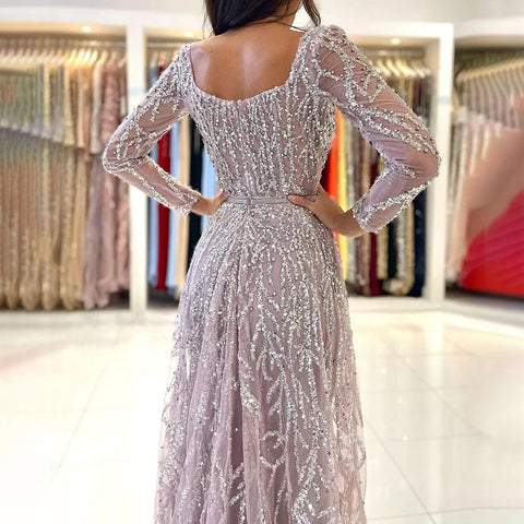 Robe de soirée longue de luxe rose style arabe, fendue, avec perles, pour femme, tenue de mariage, modèle Dubaï, 2025, LA71917