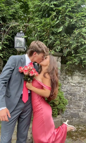 Vestido largo de noche rosa con hombros descubiertos, corte tubo, satén, para baile de graduación Y7908