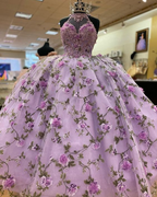 Robe de bal violette luxueuse de coupe trapèze ornée de fleurs, robe violette pour Sweet 16 Y6598