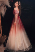 Cute Tulle Sequins Long Prom Dresses A-Line Ombre Evening Dresses Y5850