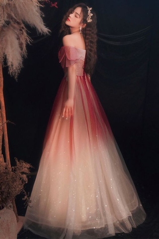 Cute Tulle Sequins Long Prom Dresses A-Line Ombre Evening Dresses Y5850
