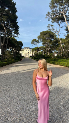 Robe de bal longue sirène rose, robe de soirée longue rose à fines bretelles Y1959