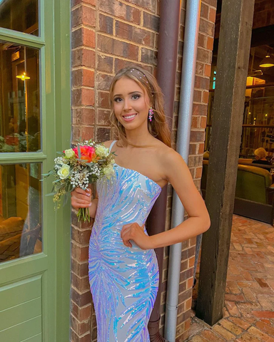 Robe de bal sirène asymétrique à sequins, robe de soirée chic Y1895