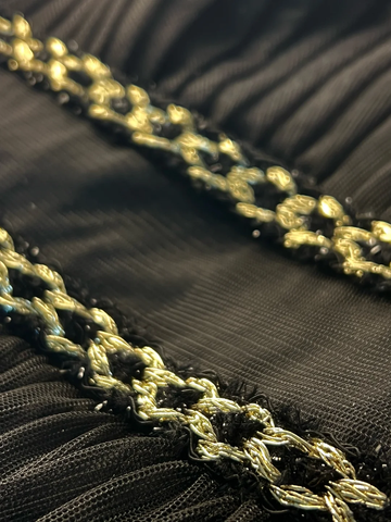 Gorgeous Black Tulle Gold Silk Feathers A Line Prom Dress Formal Evening Dress Y8652