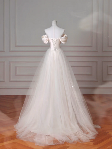 Elegant White off The Shoulder Satin Beaded Mermaid Evening Dress,Formal Prom Dress Wedding Dress Y8617