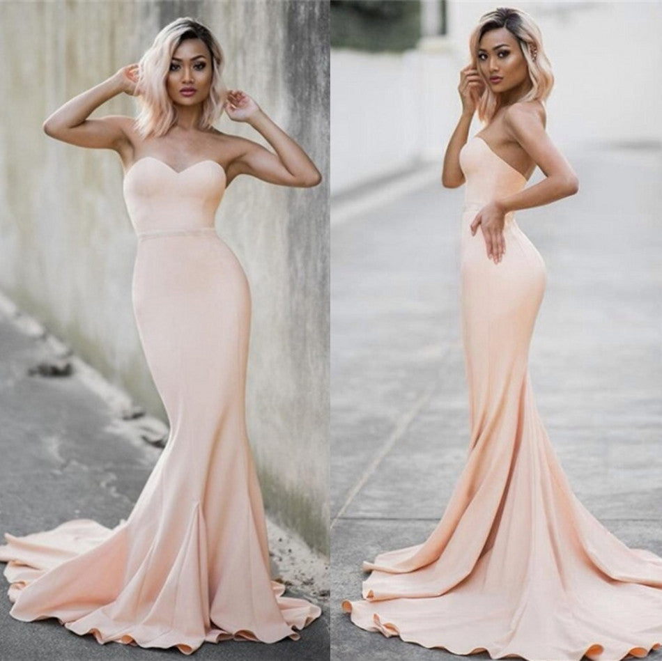 Vestidos sencillos de gasa para damas de honor, vestidos de sirena con escote corazón para graduación