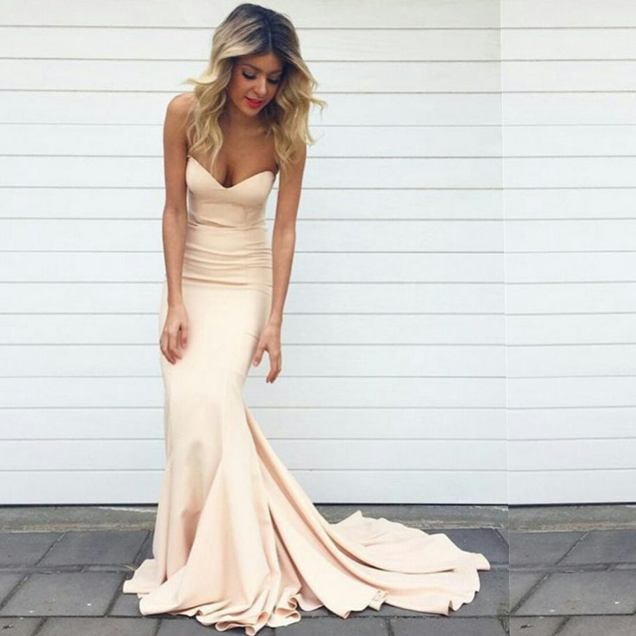 Vestidos sencillos de gasa para damas de honor, vestidos de sirena con escote corazón para graduación