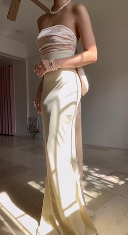 Classy Strapless Mermaid Long Prom Dress Evening Dress With Bow Y8499