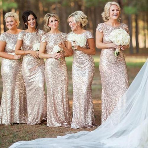 Rose Gold Sequin Mermaid Long Bridesmaid Dress, Maid of honor Dresses