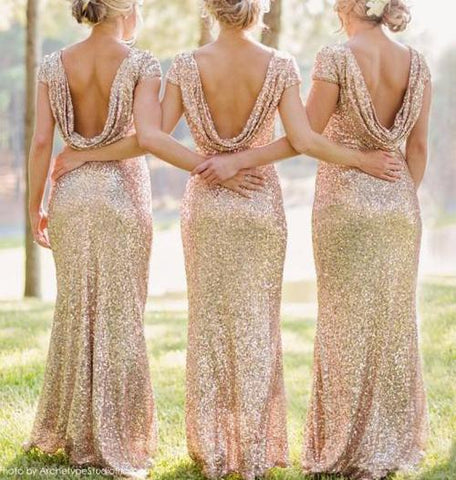 Rose Gold Sequin Mermaid Long Bridesmaid Dress, Maid of honor Dresses