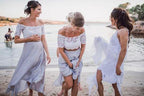 Magnifique ensemble deux pièces en mousseline et dentelle, haut à manches courtes, robe de demoiselle d'honneur pour un mariage de plage.
