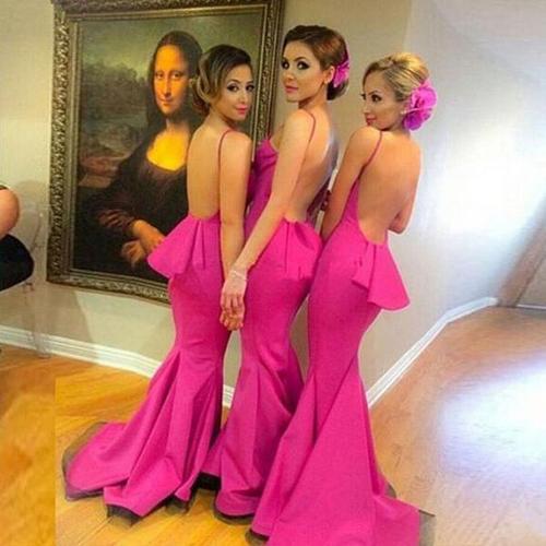 Vestidos de dama de honor de sirena sin espalda color rojo rosa para niñas pequeñas 