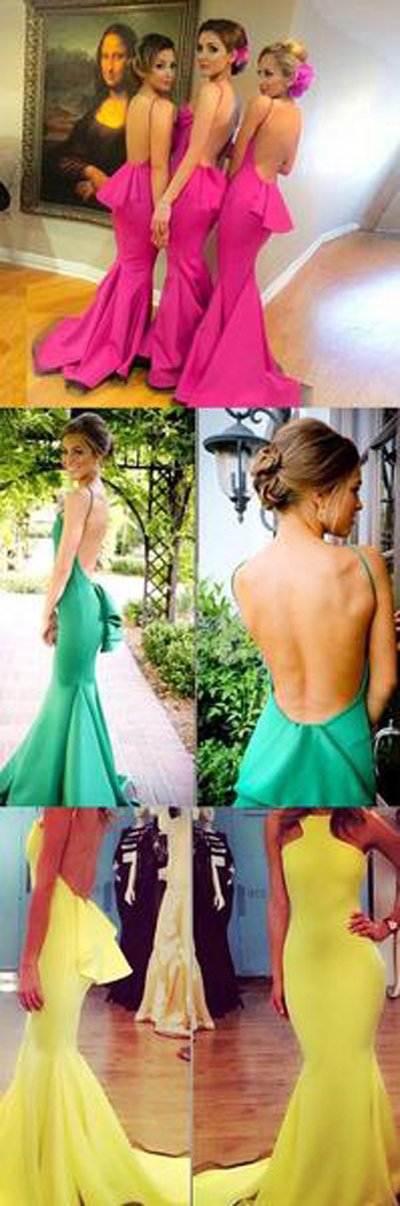 Vestidos de dama de honor de sirena sin espalda color rojo rosa para niñas pequeñas 
