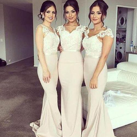 Vestidos de dama de honor de encaje estilo sirena con hombros descubiertos y escote corazón, vestido para fiesta de bodas