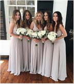 Vestidos largos de gasa sencillos hasta el suelo con espalda en V para damas de honor en bodas 