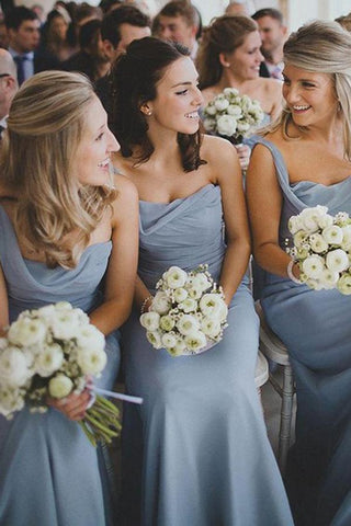 Vestidos de dama de honor largos, económicos, de gasa, con volantes y un solo hombro, disponibles en línea. 