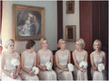 Vestidos largos de dama de honor de gasa, encaje, corte en A, escote redondo, lazos y espalda descubierta 