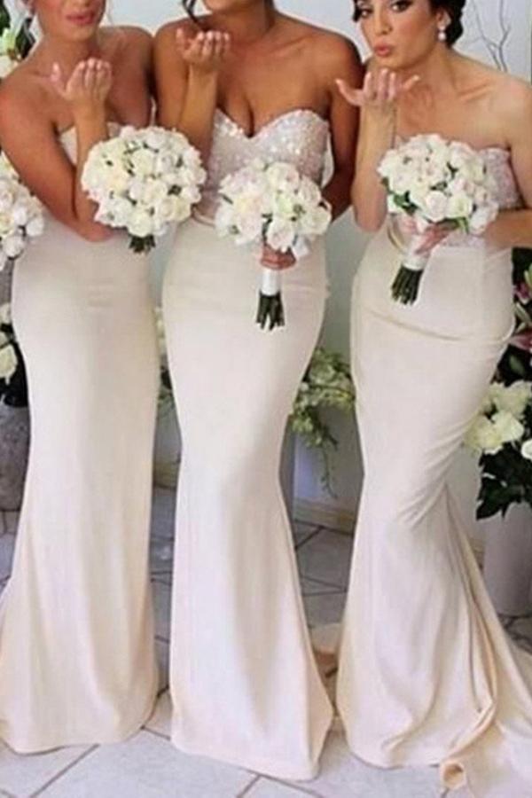 Vestidos de dama de honor largos, económicos y con escote corazón estilo sirena, disponibles en línea. 