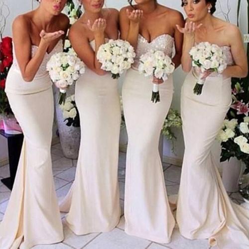 Vestidos de dama de honor largos, económicos y con escote corazón estilo sirena, disponibles en línea. 