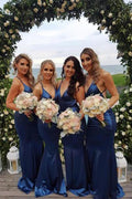 Fabuloso vestido azul de sirena con tirantes finos para damas de honor, vestidos para fiestas de bodas 