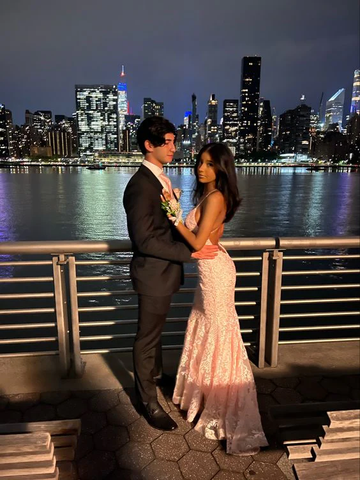 Vestidos de noche románticos rosas sin espalda, de encaje, estilo sirena, con cola Y1490