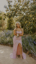 Stunning Pink Mermaid Prom Dress With Split Pink Evening Dress Y5487