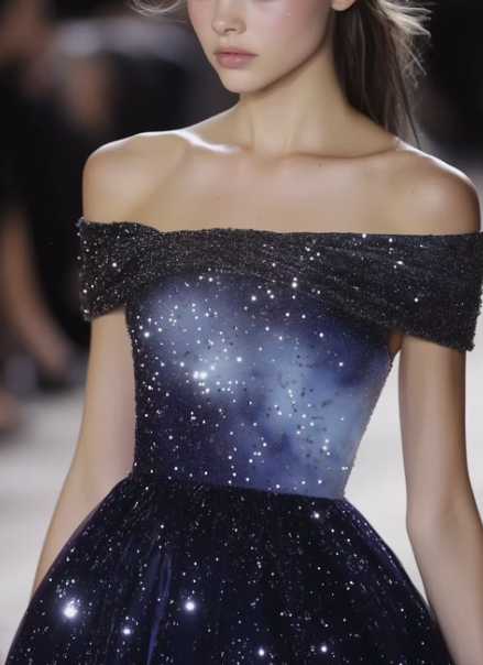 Vestido de baile de lentejuelas azul degradé, vestido de noche de corte A con hombros descubiertos Y8337