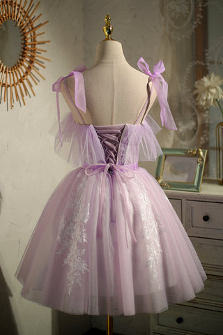 Adorables robes courtes de princesse violettes sans manches à lacets pour le bal de fin d'année 