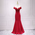 Vestido de noche rojo sirena de satén, encantador vestido de noche s14
