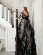 Glamorous Black Lace Wedding Dress,Gothic Bridal Gown Y7353