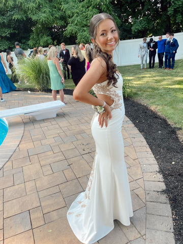 Robe de bal sirène blanche, robe de soirée dos nu Y3012