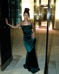 Robe de soirée verte élégante, coupe fourreau/colonne, référence Y4352