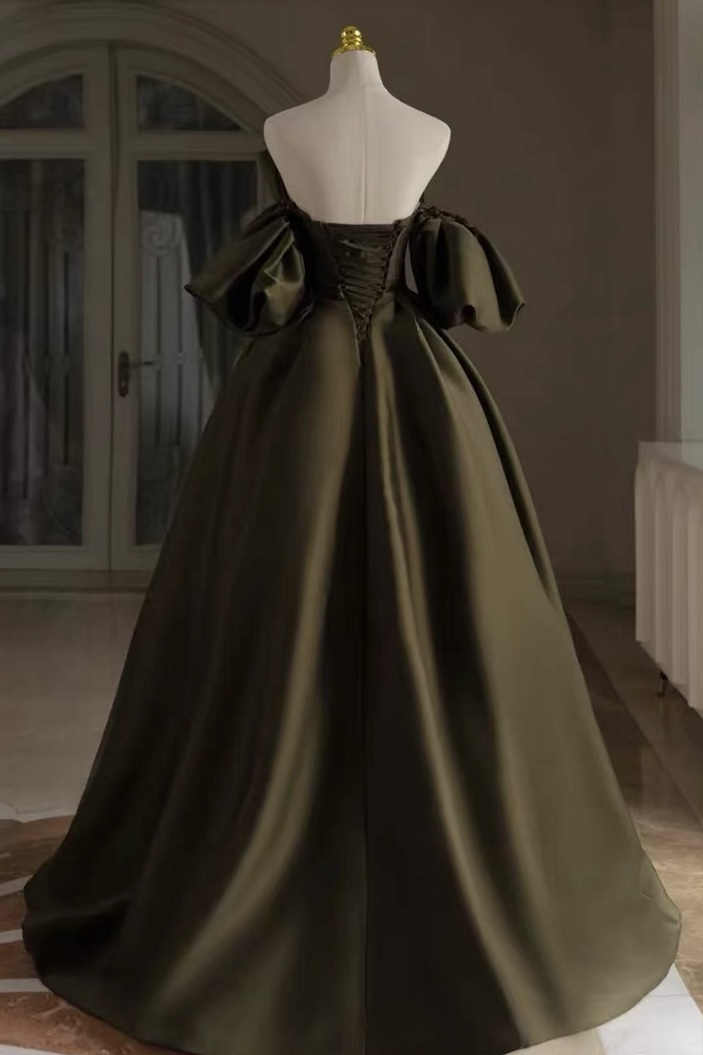 Robe de mariée en satin, robe de mariée unique, robe de mariée vert armée Y4964