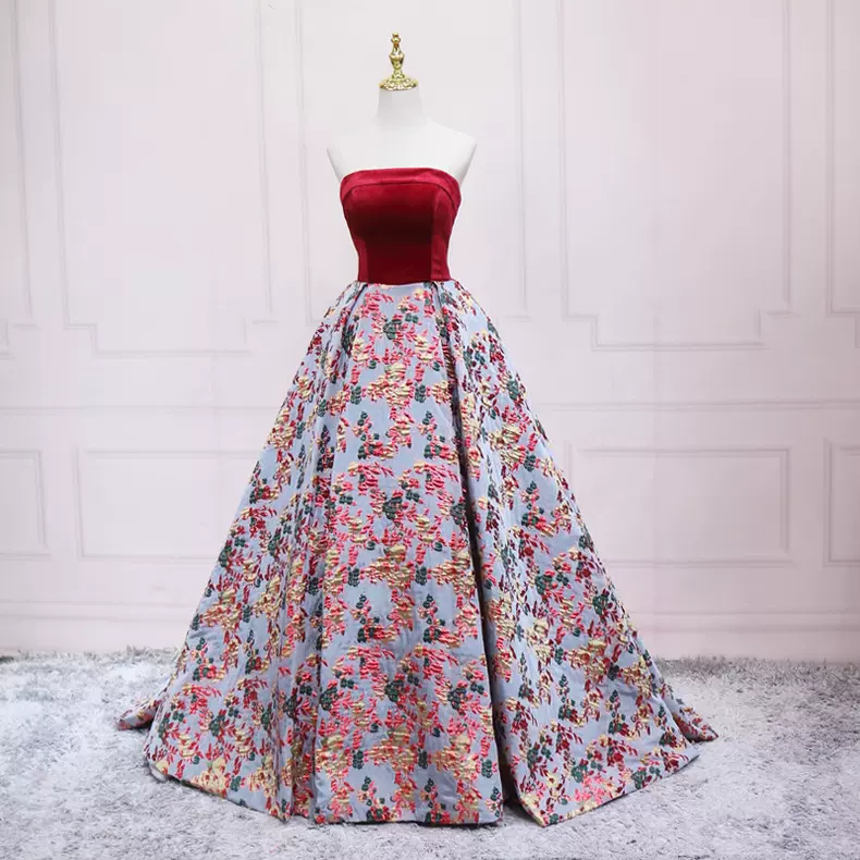 Robe de bal bustier à imprimé floral, robe de soirée vintage s17