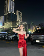 Robe de bal rouge moulante vintage à décolleté cœur, robe de soirée rouge Y4597