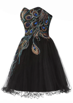 Chic Tulle Satin Beaded Sweetheart Neckline A-Line Short Cocktail Dress Black Homecoming Dress Y8483