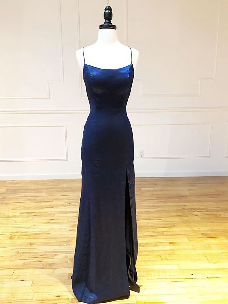 Vestidos largos de fiesta azul marino oscuro sin espalda, vestidos de noche formales de graduación azul marino oscuro Y7432