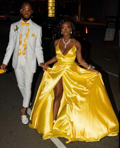 Robe de soirée classique en satin jaune, coupe trapèze, robe de bal jaune Y4227