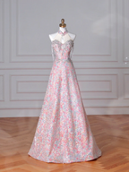 Precioso vestido de fiesta rosa con lentejuelas y cuentas, corte en A, modelo Y8637