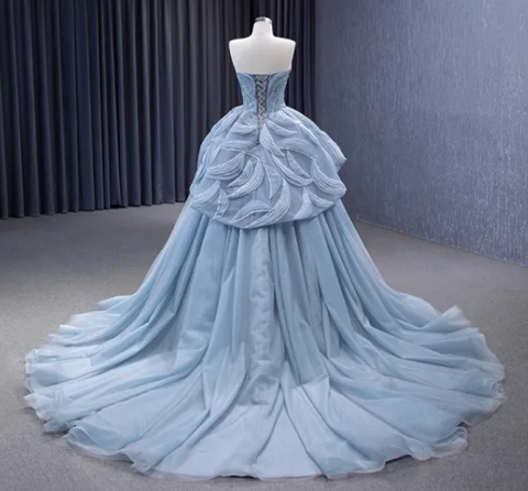 Vestido de princesa azul con escote corazón y tul, vestido de baile azul, vestido de hada azul Y6472