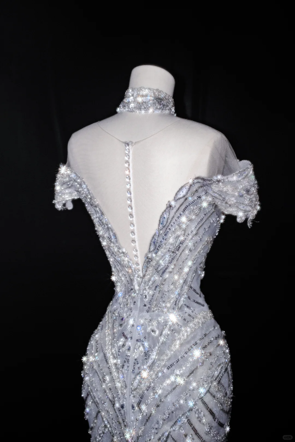 Robe de soirée sirène en tulle à paillettes et perles, épaules dénudées, style Y8685