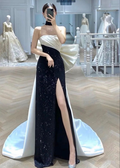 Robe de soirée élégante pour femme, jupe longue sirène, design bicolore noir et blanc, modèle Y4553, très populaire